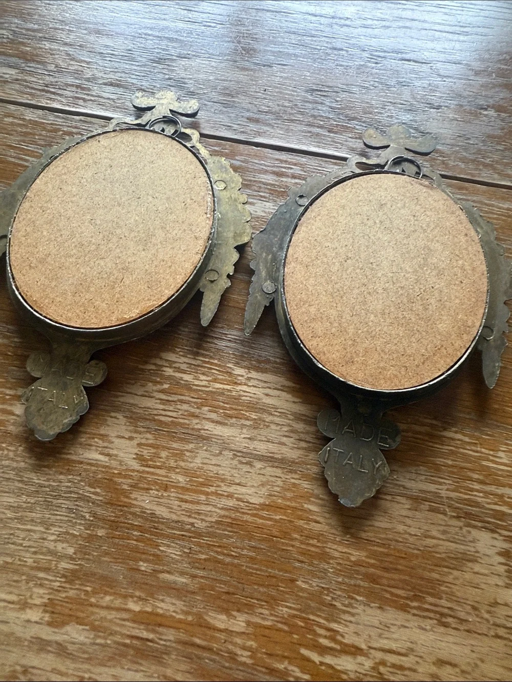 Vintage Pair of Mid-Century Italian Ornate Brass Miniature Floral Frames